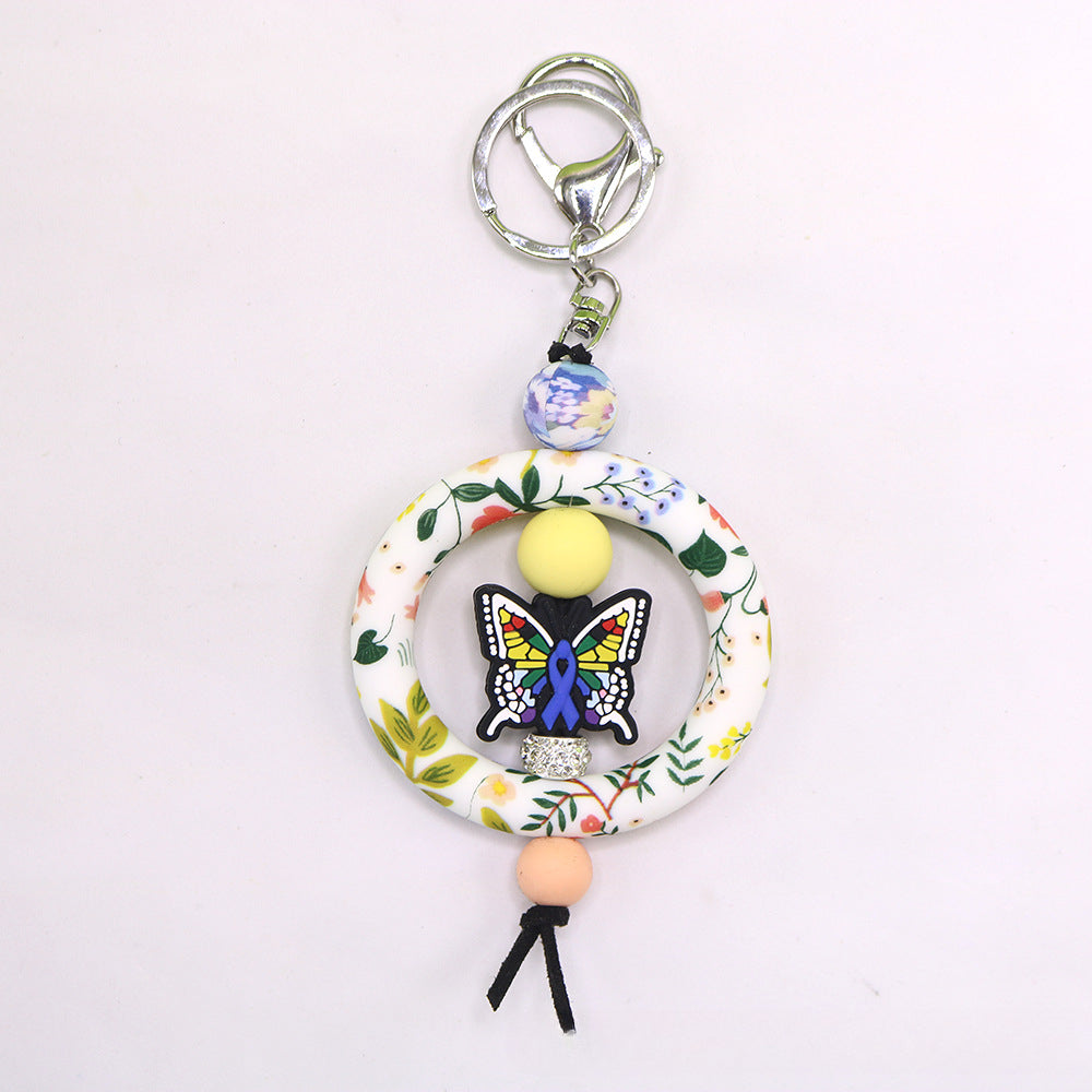 Wholesale Western Wind Cowhead Sunflower Beaded Silicone Ring Keychain